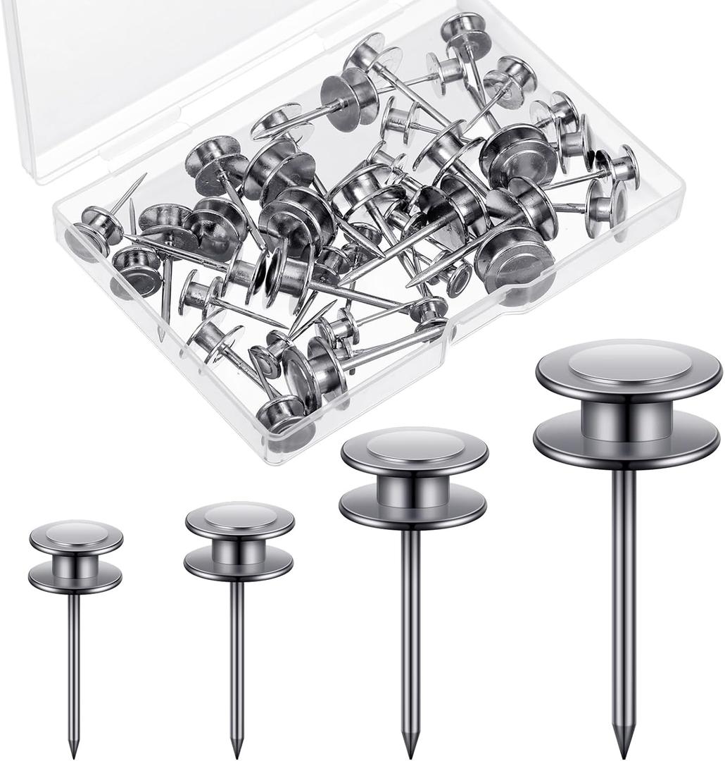 Ferraycle 40 Piece Double Headed Picture Hangers Nails 4 Size Thumb Tacks for Wall Hanging Renter Friendly Decor Heavy Duty Push Pins Wall Nails for Drywall Frame Art, 10/20/ 30/ 50lb(Silver)