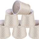 Aspen Creative 51017-6, Empire Clip-On Chandelier Lamp Shade, White & Beige, 3" Top X 4" Bottom X 4" Slant Height, Set of 6