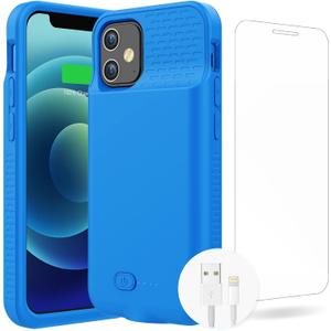 GIN FOXI Battery Case for iPhone 12 Pro Max, Real 7000mAh Ultra-Slim Battery Charging Case Rechargeable Anti-Fall Protection Extended Charger Cover for iPhone 12 Pro Max Battery Case(6.7 inch) Blue (For iPhone 12 Pro Max(6.7 inch) New)