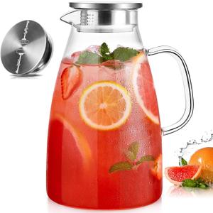 Glass Pitcher with Lid, 3 Liter 100oz Water Pitcher with Handle and Spout for Fridge, Borosilicate Glass for Iced Tea, Juice, Sangria, Cold/Hot Beverage, Large Jug