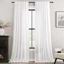 Extra Long White Curtain 120 inches Long 2 Panels Set Back Tab Light Filtering Cotton Textured Curtain Modern Farmhouse Coastal Decor White Linen Drapes 120 inch Length for Large Window 10 FT 42x120