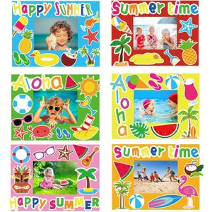 chiazllta 30 Pack Summer Crafts Kit for Kids End of School Year Picture Frames Beach DIY Art Crafts Classroom Summer Activities Game Party Favor