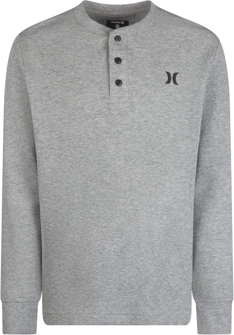Hurley Boys Long Sleeve Waffle Knit Shirt (Large, Dark Grey Heather)