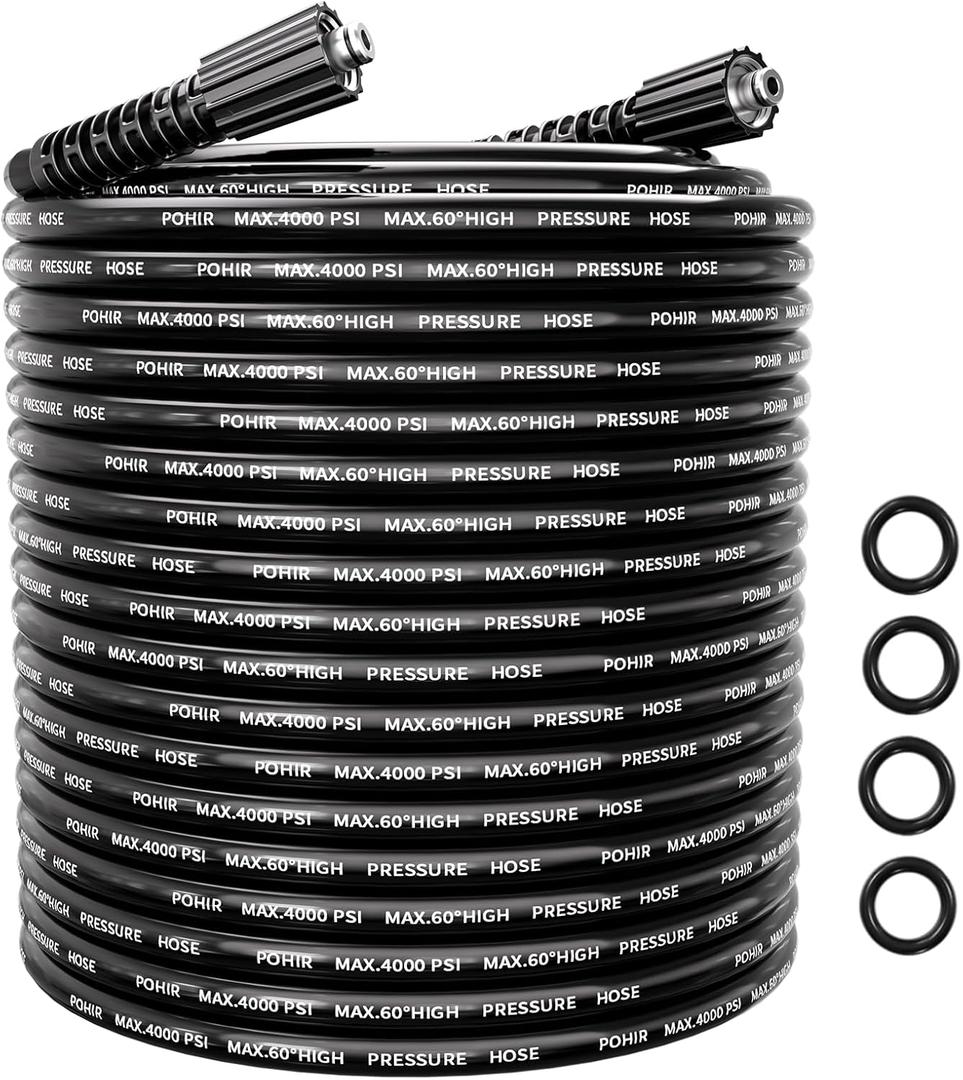 POHIR Pressure Washer Hose 100FT, Kink Resistant Power Washer Replacement Hose 1/4 Inch with M22 14MM Swivel, Lightweight Pressure Washer Extension Hose 4000 PSI