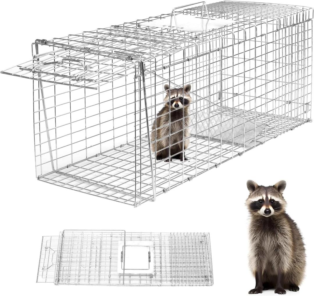 Animal Trap 26"x10"x9" Cage Trap,Heavy Duty Folding Raccoon Traps Live Animal Cage Trap,Humane Catch and Release Stray Cats,Squirrels,Rabbits