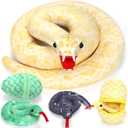55 Inch Giant Snake Plush Mommy with 3 Babies, Easter Filler Gifts Mommy Snake with 3 Cute Babies & 3 Eggs Golden Snake Easter Stuffed Animal for Boys Girls