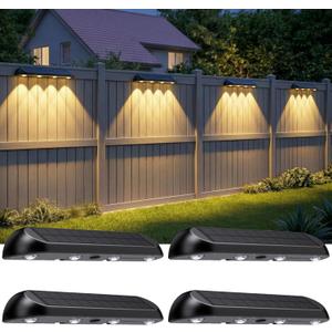 11.81inch Solar Fence Lights Outdoor Waterproof, 3-Mode (3000K/4000K/6000K),4 LED with Upgraded High-Efficiency Solar Panel & Wide Beam for Backyard/Patio/Deck/Step/Home Improvement(4 Pack)