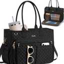 Bagstellar Teacher Bags for Women, 15.6 inch Laptop Work Tote Bag Quilted Nurse Bible Computer Shoulder Bag for School Travel | Dream Tote Work Bag, with 40oz Cup Holder, Insulated Pocket, Zipper & Strap, Office Briefcase, Ideal Gift for Women (Black)