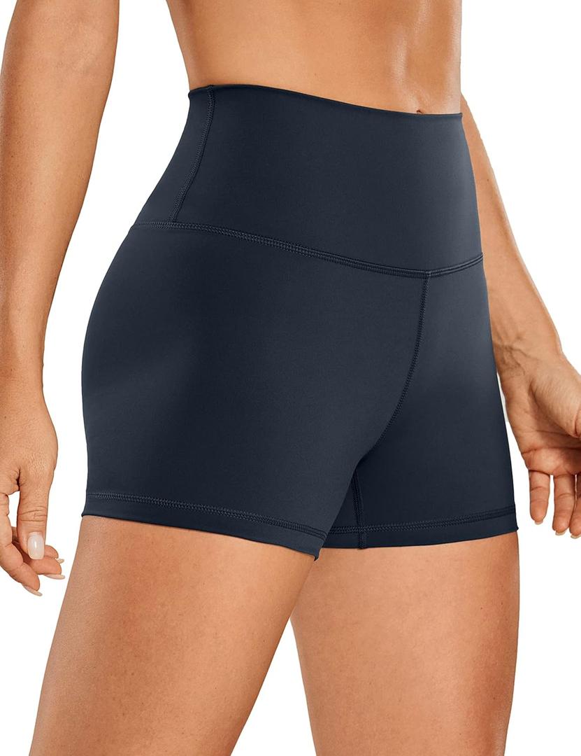 CRZ YOGA Women's Naked Feeling Biker Shorts - 3 Inches High Waisted Yoga Workout Running Spandex (Navy), S