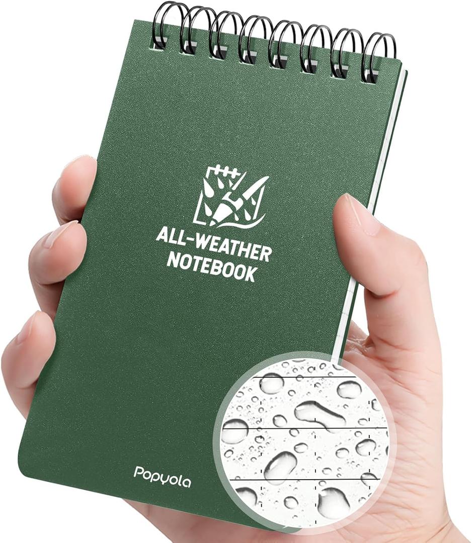 Waterproof Notebook, 1 Pack 3" x 5" Top-Spiral Pocket Notepad with 100 Squared Pages, Weatherproof Pocket Notebook for Police Outdoor Office School Recording