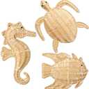 3 Pcs Handmade Wicker Beach Wall Decor Coastal Wall Decor Sea Turtle Fish Seahorse Walls Art Summer Nautical Sculpture Scandinavian Sea Hanging Decors for Boho Bathroom Indoor Outdoor Ornament