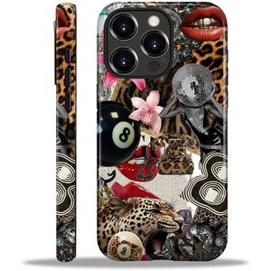 Compatible with iPhone 16 Pro Max Case - Dual-Layer Protection, Hard Shell with Silicone Interior,Slim Scratch Resistant Shockproof for Woman Men - Leopard Print Retro Collage