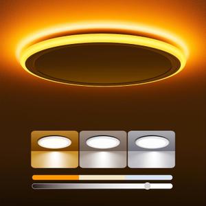 BLNAN 13 Inch Dimmable LED Flush Mount Ceiling Light with Night Light 2000K, 24W 3000K 4000K 5000K Selectable, Round White Low Profile Wired Light Fixture for Bedroom Kitchen