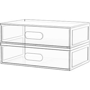 2 Pack Clear Makeup Storage Drawer, 12''W Stackable Bathroom Organizers and Storage Drawer, Acrylic Cosmetic Display Case For Vanity, Undersink, Cabinets, Desk Organizer