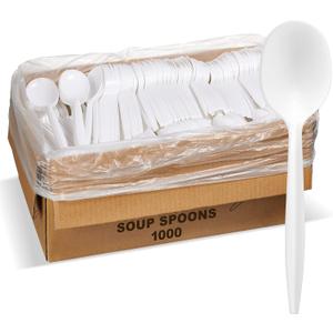 1,000 Plastic Disposable Soup Spoons Bulk White Medium Weight Disposable Silverware Plastic Cutlery Spoons