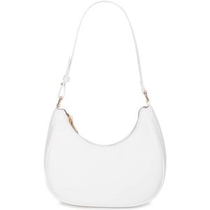 Crescent Shoulder Bags for Women Cute Hobo Tote Handbag Under the Arm Purses Mini Clutch Purse with Zipper Closure (White)