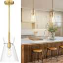 Emak 9 Inch Modern Pendant Lights Kitchen Island, Brushed Gold Pendant Light with Clear Glass Shade, Large Hanging Light Fixture for Kitchen, Dining Room, Bathroom, PL130-BGD-CG