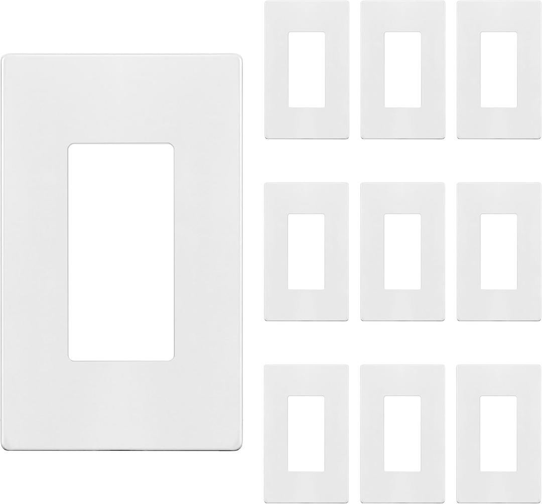 ENERLITES Screwless Decorator Wall Plate Child Safe Outlet Cover, Size 1-Gang 4.68" H x 2.93" L, Polycarbonate Thermoplastic, SI8831-W-10PCS, White (10 Pack)