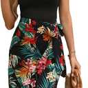 GORGLITTER Women's Tropical Print Knot Side Wrap Hem Dress Sleeveless Tie Scoop Neck Tank Dress (Large, Black)