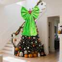 Large Lime Green Christmas Tree Topper Bow 20x26 Inches Faux Furry Plush Oversized Bow for Indoor Outdoor Xmas Decor, Wreath, Mantel, Party Favor
