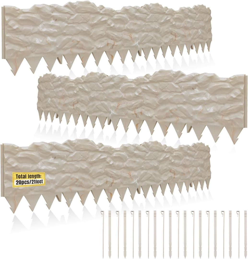 Garden Edging, 21FT Landscape Edging Kits with 20 Pcs Stakes, Plastic Edging Border Flexible for Garden Flower Beds Lawn Yard Pathway
