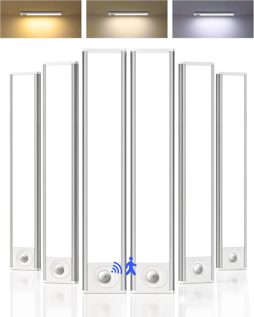 6-Pack Under Cabinet Lighting Wireless, 1800mAh Rechargeable Motion Sensor Light Indoor, Magnetic Closet Lights, Dimmable & 3 Color Temps, Under Counter Lights for Kitchen, Stairs (8inch)
