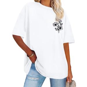 Womens Oversized Tshirt Graphic Tees Crew Neck Summer Short Sleeve Loose Fit Tops 2026 (White, XXL)