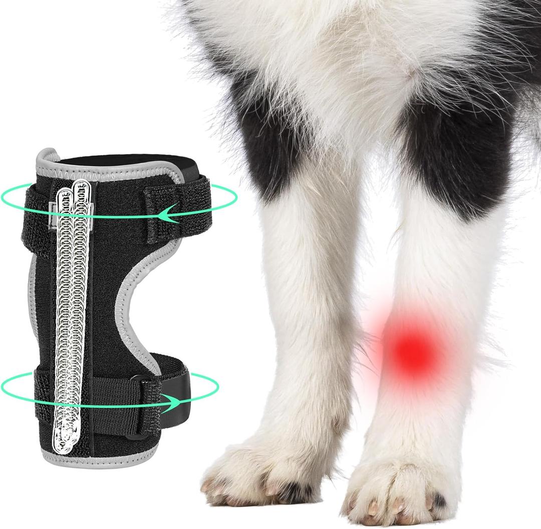 Dog Front Leg Brace with Removable Metal Springs- Adjustable Reflective Dog Wrist Brace, Anti-Slip Reverse-Buckle Design & Breathable Soft Fabric for Arthritis, Sprains, Injury Recovery(Black, S)