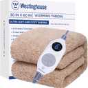 Westinghouse Electric Blanket Throw Size, Soft Plush Sherpa Heated Blanket with 6 Heating Levels & 2-10 Hours Auto-Off, Machine Washable, 50x60 inches, Camel