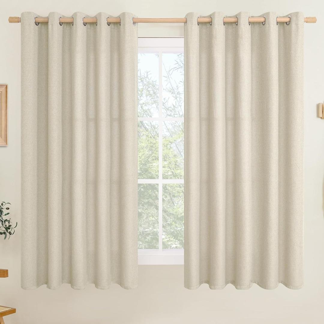 LAMIT Natural Linen Curtains for Bedroom/Living Room, 63 Inch Linen Textured Light Filtering Window Drapes Grommet Privacy Protected Panels for Farmhouse, 2 Panels, 60 x 63 Inch