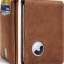 EVEO AirTag Wallet Men - Bifold Genuine Leather Wallets for Men, Air Tag Wallet With AirTag Holder, Smart Wallet for Mens Minimalist Wallet | Money Slot,10 Cards, AirTag Not Included* - Vintage Brown