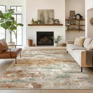Area Rugs 5x7 for Living Room Bedroom, Modern Abstract Machine Washable Rug, Soft Low Pile Floor Cover with Non Slip Backing for Dining Room, Orange Green