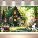 10x6.5ft Easter Backdrop Fairy Cottage Photography Wall Magic Forest Bunny & Colorful Eggs Spring Theme Easter Party Decorations Banner Photo Booth Background