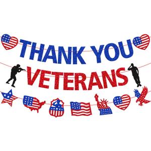 2 x Thank You Veterans Banner Happy Veterans Day Decorations American Patriotic Military Army Soldier Memorial Day Theme Dcor Remember and Honor Veterans Party Supplies