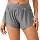 Women's Athletic Shorts High Waisted Running Shorts Sporty Short Gym Elastic Workout Shorts (Gray, L)
