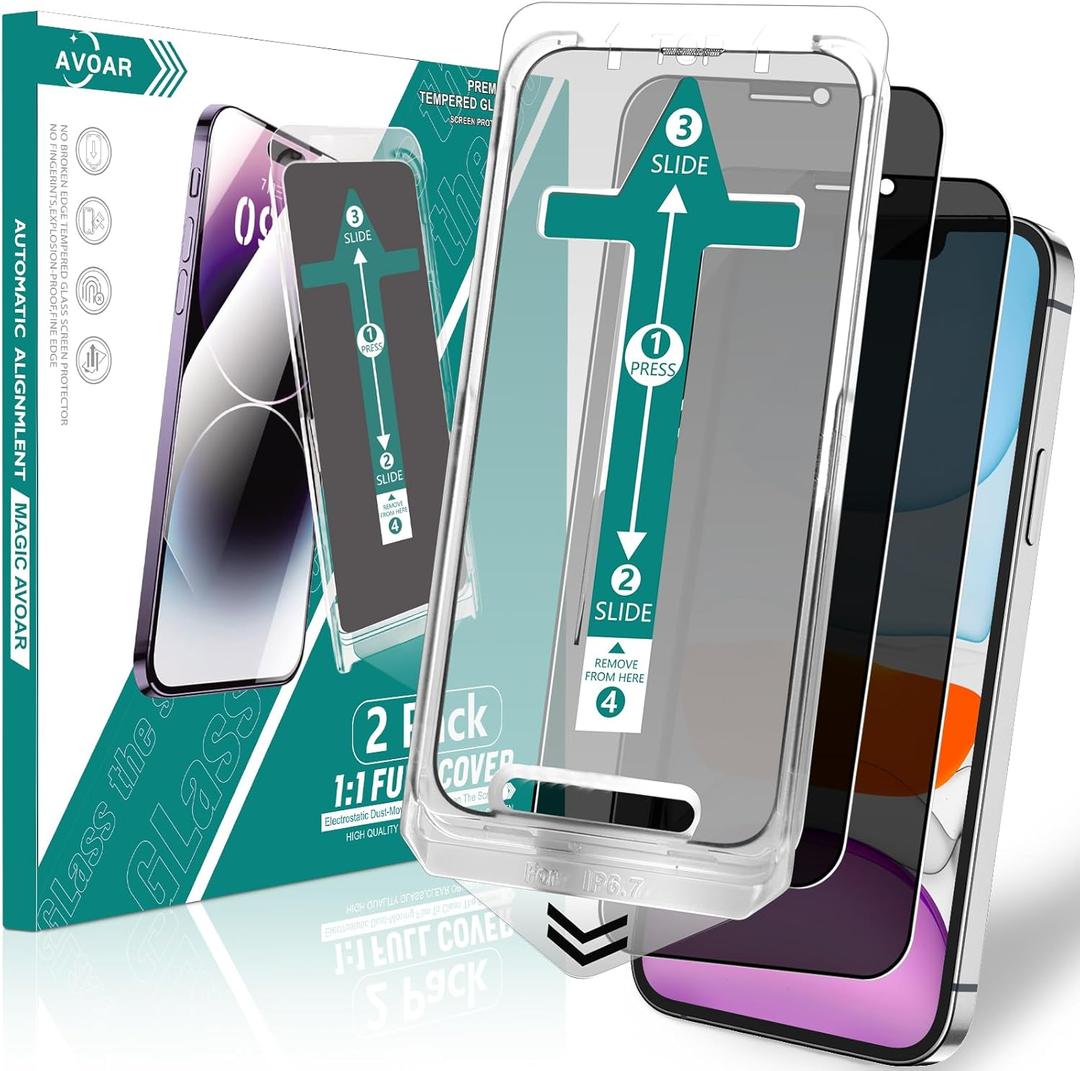 2 Pack Privacy Screen Protector for iPhone 11 / XR, [Auto-Alignment Kit] 6.1 Inch Tempered Full Screen Glass, Auto Dust-Elimination Installation, Anti-Spy, Bubble Free, Case Friendly