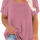 DOLNINE Plus-Size-Tops for Women Summer Petal Sleeve T Shirts Casual Square Neck Trendy Tunics Tee 4XL