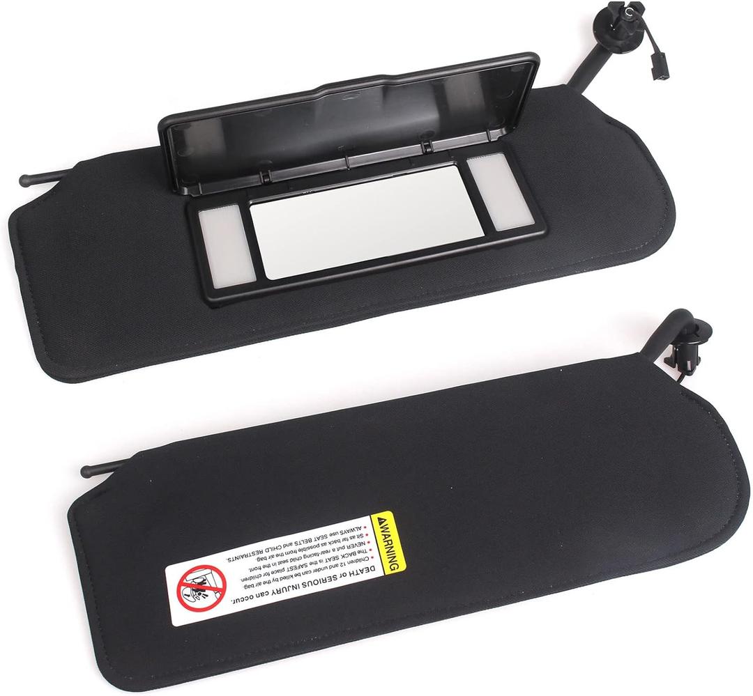 Nakuuly Sun Visor Pair with Updated LED Lighted Vanity Mirror Compatible with Corvette C5 1997-2004 Replaces 10442033 10442034 Left Driver and Right Passenger Side Black Sunvisors