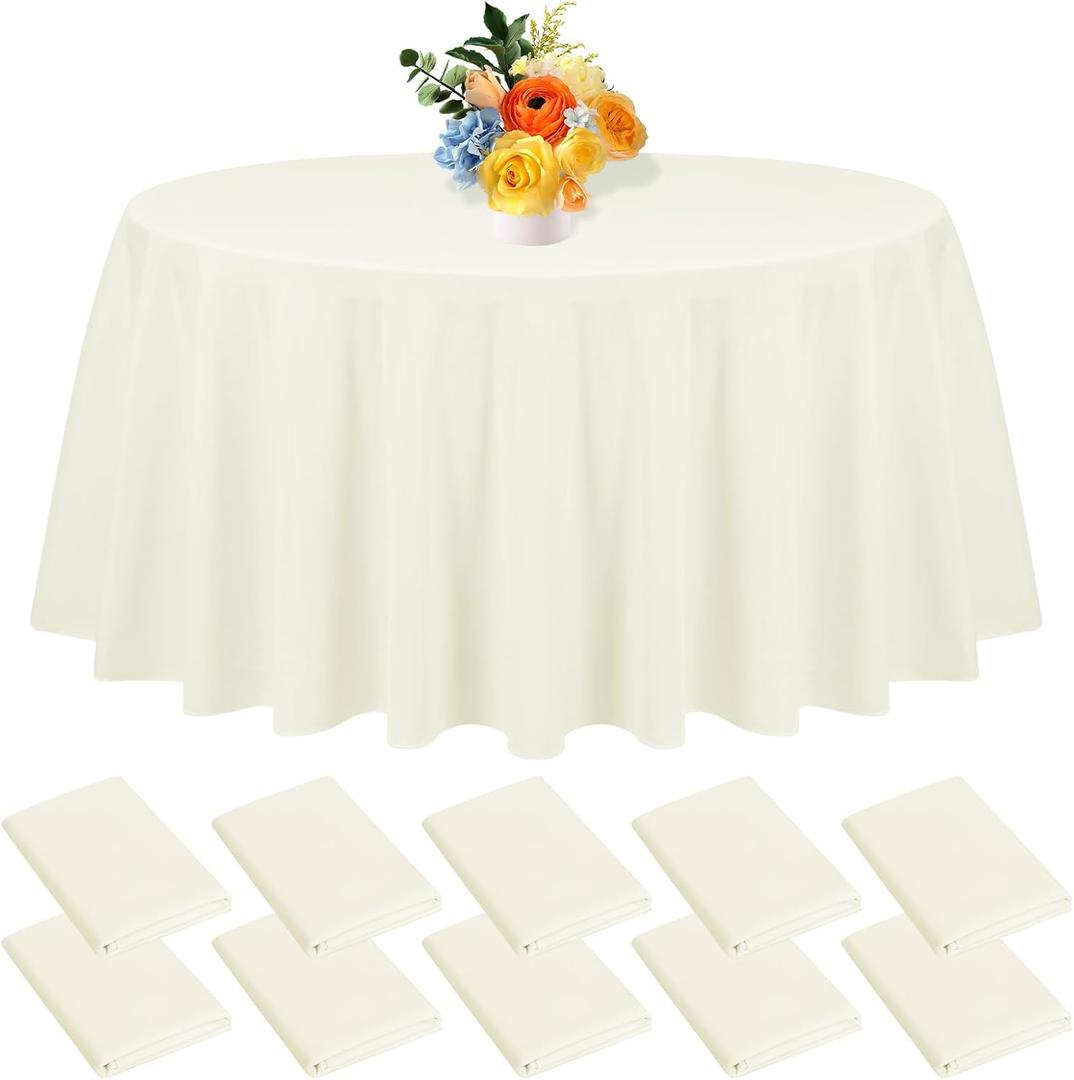 10 Pack Round Tablecloth 120 Inch Beige Polyester Tablecloth for Round Tables,Waterproof Round Table Cloth in Bulk Washable Fabric Table Cover for Wedding Party Banquet Buffet Dining Camping