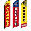3 Pack Auto Repair Shop Oil Change Feather Flag Sets, 12 x 2.5 ft Large Brake Services Advertising Windless Flag for Business Mechanics Automotive Car Repair Shops