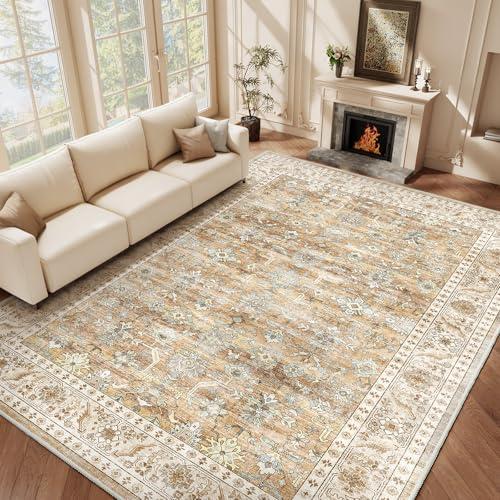 VKLIVING Machine Washable Vintage Design Area Rug 5'x7', Non Slip, Stain Resistant, Home Decor, Boho, (Beige)