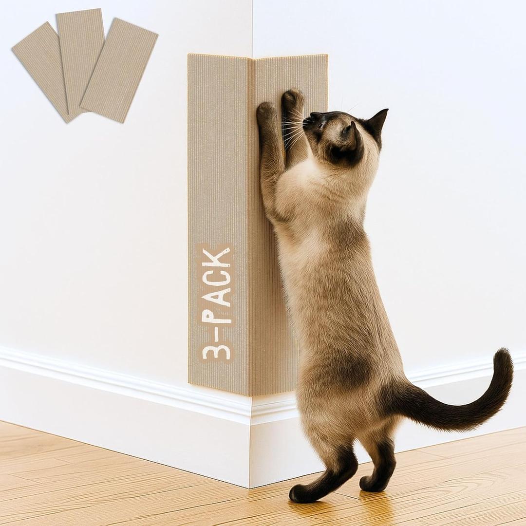 Cat Scratch Mat (3 Pack), 23.6 x 11.8 Cat Wall Corner Scratcher, Versatile Self-Adhesive Replacement Easy Use for Cat Trees Wall Furniture, Scratching Posts, and Couch Protection (Beige)