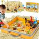 Sand Construction Kit with Big Foldable Sandbox and 2.2lbs Magic Sand, Truck Toys Including Castle Molds and Other Accessories - 36Pc Set for Kids 3+