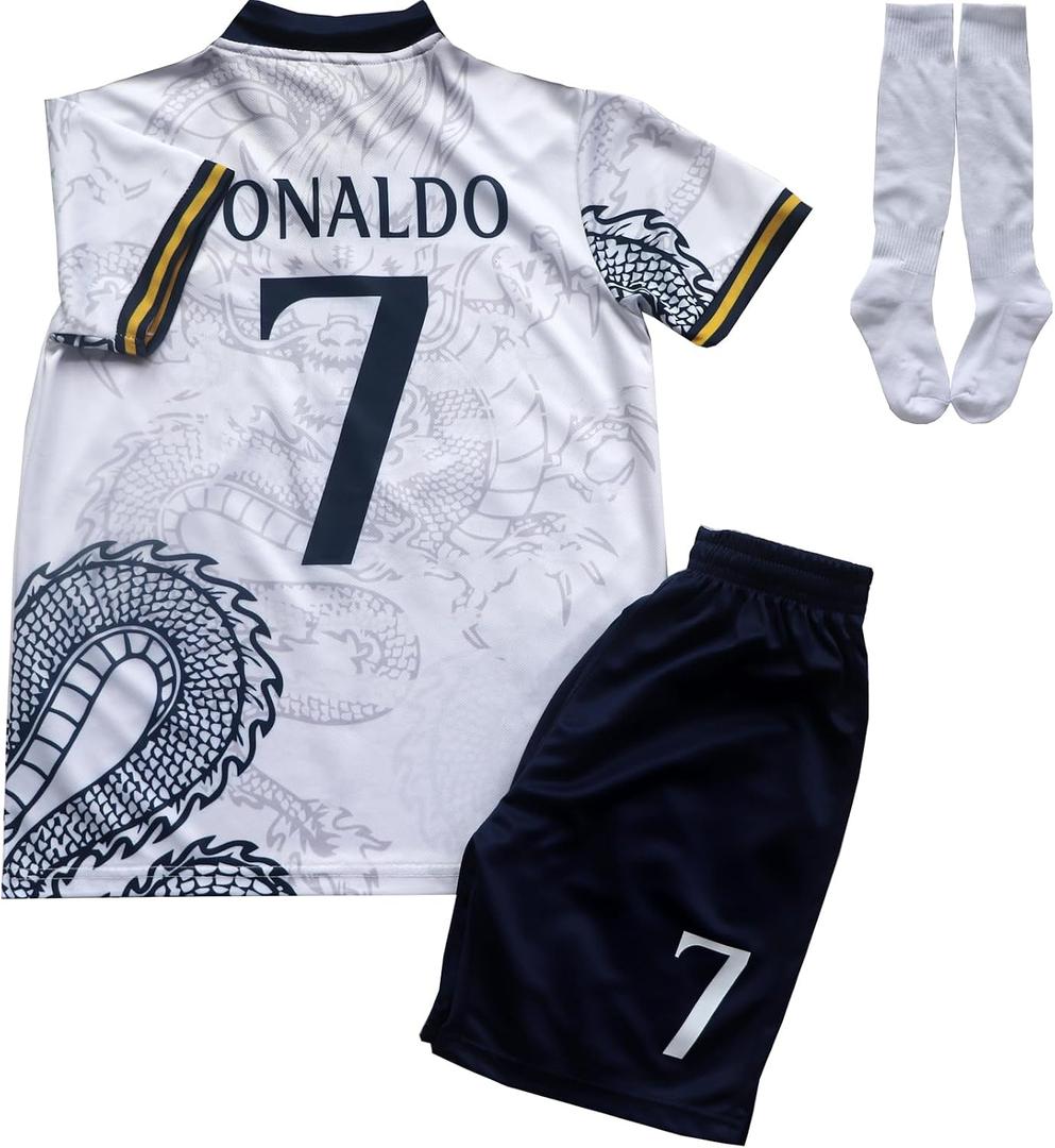 #7 R Special Edition Kids Soccer Jersey Kit Set Socks Short Youth Sizes, 26 (Blue, M)