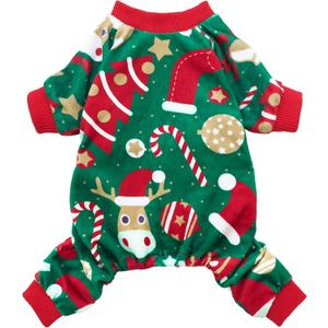 Fitwarm Christmas Dog Pajamas, Dog Winter Clothes for Small Dogs Boy Girl, Lightweight Velvet Pet Jammies, Red, Green, Medium