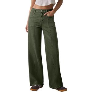Sidefeel Women's Jeans Wide Leg High Waisted Stretchy Straight Leg Denim Pants Baggy Jeans Green Size 14
