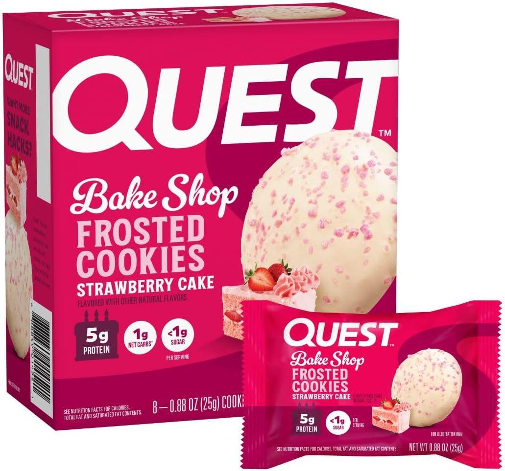 Quest Nutrition Frosted Cookies, Strawberry Cake, 1g Sugar, 11g Protein, 2g Net Carbs, Gluten Free, 8 Count