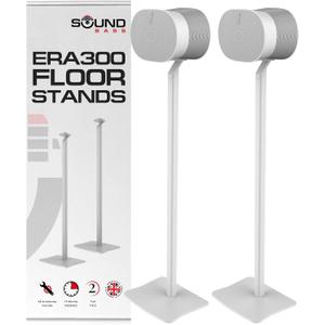 Sound Bass ERA300 Floor Stand, Premium Metal Design, Twin Pack (2pcs), White, Compatible with Sonos ERA 300 Speaker, Accessories Included, Cable Management, Designed in the UK, Double, Pair