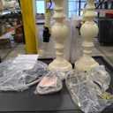 SRJJRS Farmhouse Lamp for Bedroom Set of 2, Rustic Table Lamp with Dual USB Charging Ports, 28" Tall Table Lamps with Linen Shade for Living Room, Bulb Not Included (Rotary Switch-off white)