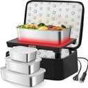 Portable Oven with 3 Lunch Boxes Electric Food Warmer 12V/24V/110V 3-in-1 Car Mini Food Heater Heated Lunch Box for Men Women Adults Work Car Truck Travel Office Home Use Black